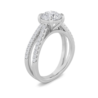 2 Ct Round Lab Grown Diamond Prong 14K White Gold Cross Shank Accented Engagement Ring