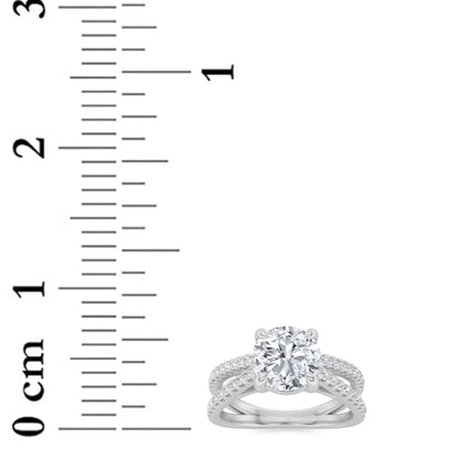 2 Ct Round Lab Grown Diamond Prong 14K White Gold Cross Shank Accented Engagement Ring
