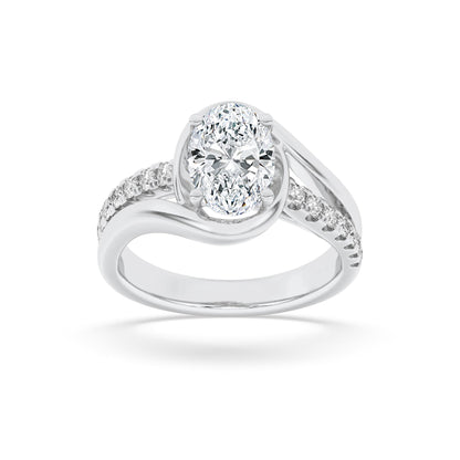 2Cttw Oval Shaped Lab Grown Diamond (G/VS) Swirl Shank Accented Engagement Ring in 14K Gold