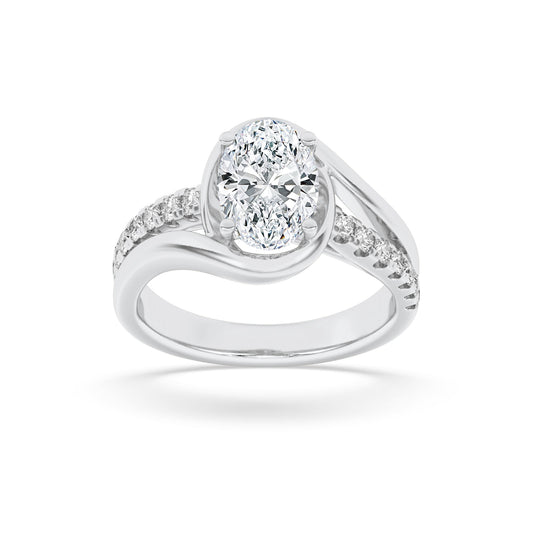 2Cttw Oval Shaped Lab Grown Diamond (G/VS) Swirl Shank Accented Engagement Ring in 14K Gold