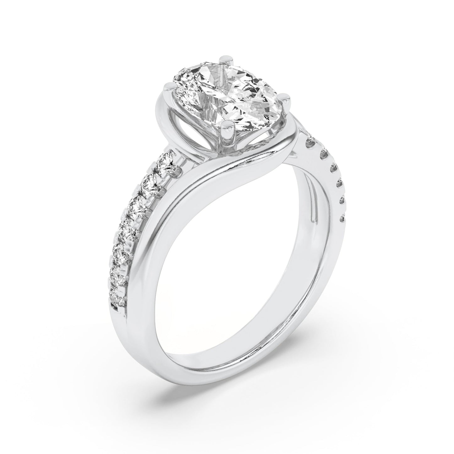 2Cttw Oval Shaped Lab Grown Diamond (G/VS) Swirl Shank Accented Engagement Ring in 14K Gold