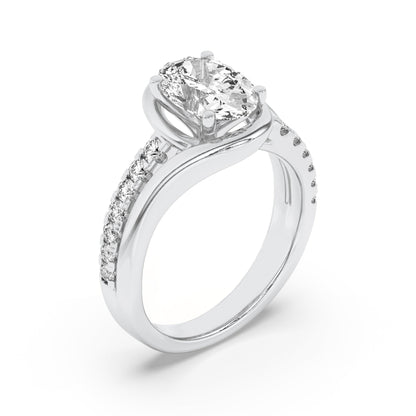 2Cttw Oval Shaped Lab Grown Diamond (G/VS) Swirl Shank Accented Engagement Ring in 14K Gold