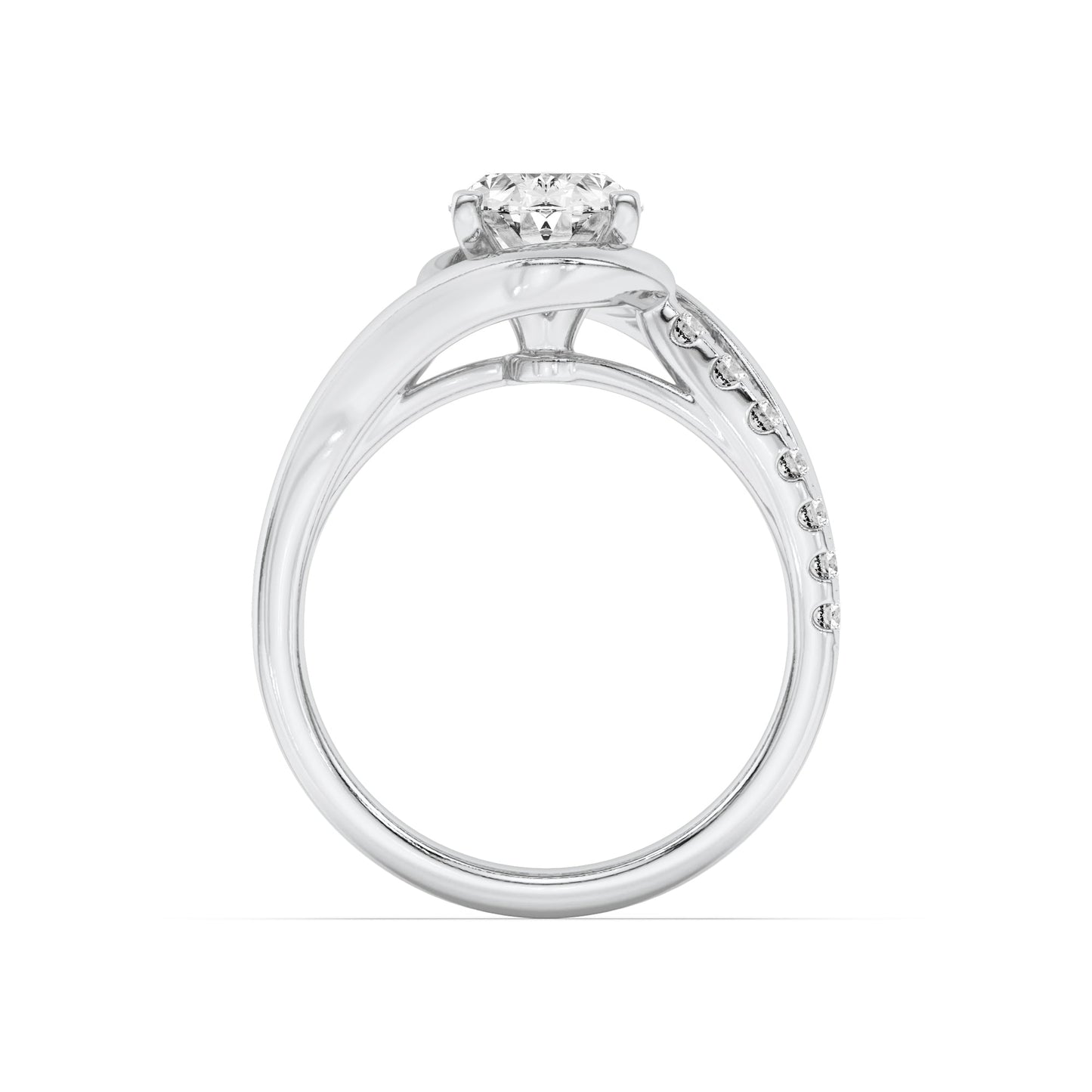 2Cttw Oval Shaped Lab Grown Diamond (G/VS) Swirl Shank Accented Engagement Ring in 14K Gold