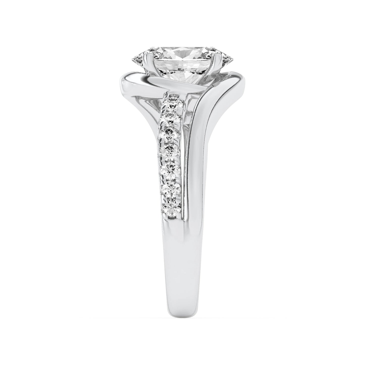 2Cttw Oval Shaped Lab Grown Diamond (G/VS) Swirl Shank Accented Engagement Ring in 14K Gold