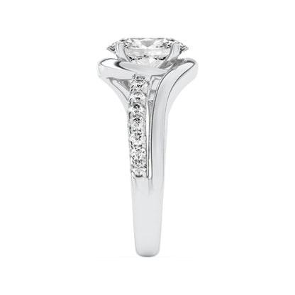 2Cttw Oval Shaped Lab Grown Diamond (G/VS) Swirl Shank Accented Engagement Ring in 14K Gold