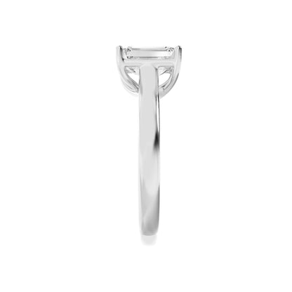1Cttw Emerald Shaped Lab Grown Diamond (F/VS) Plain Cathedral Trellis Shank Solitaire Engagement Ring in 14K Gold