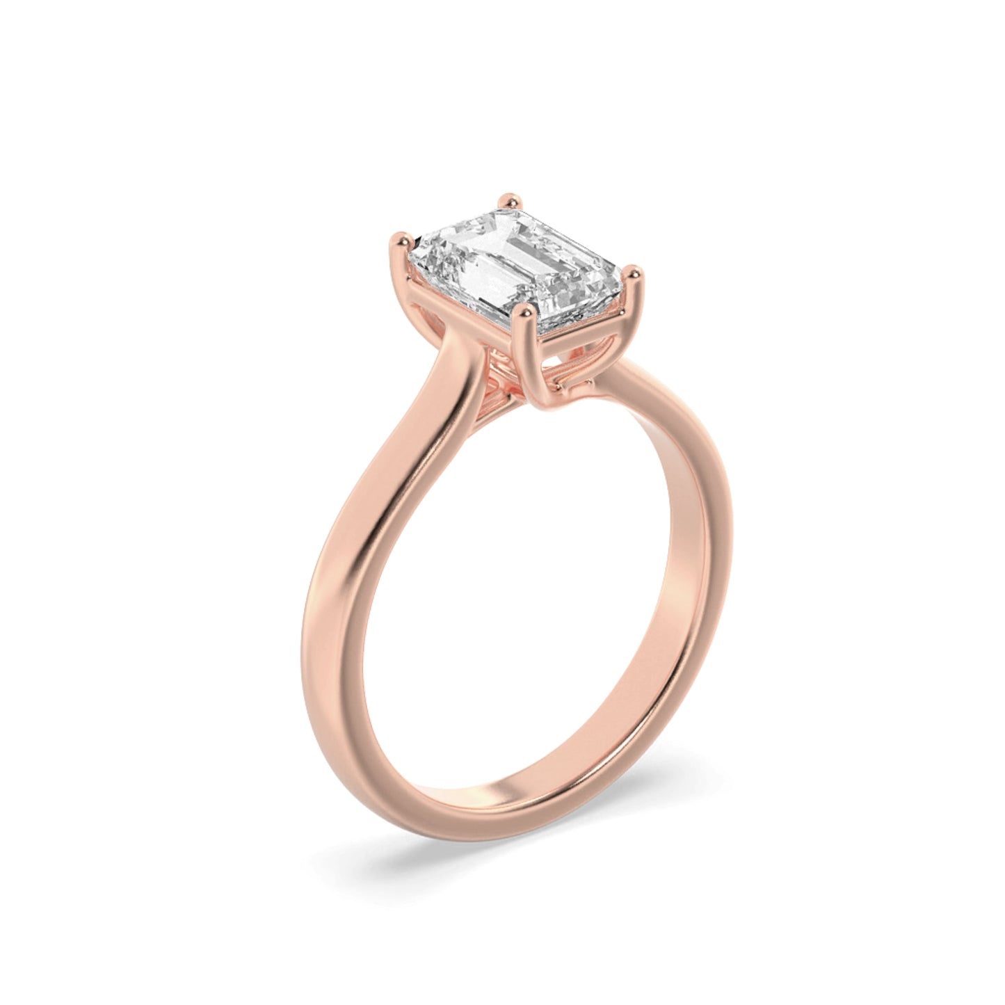 2Cttw Emerald Shaped Lab Grown Diamond (F/VS) Plain Cathedral Trellis Shank Solitaire Engagement Ring in 14K Gold