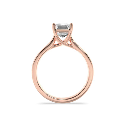 2Cttw Emerald Shaped Lab Grown Diamond (F/VS) Plain Cathedral Trellis Shank Solitaire Engagement Ring in 14K Gold