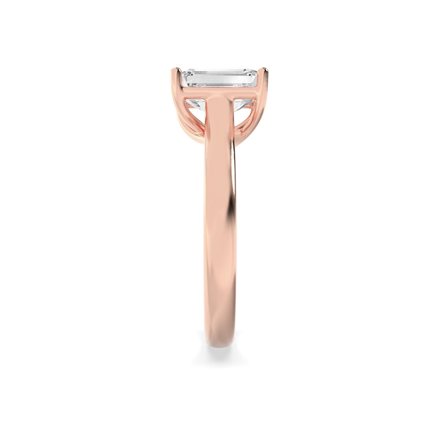 2Cttw Emerald Shaped Lab Grown Diamond (F/VS) Plain Cathedral Trellis Shank Solitaire Engagement Ring in 14K Gold