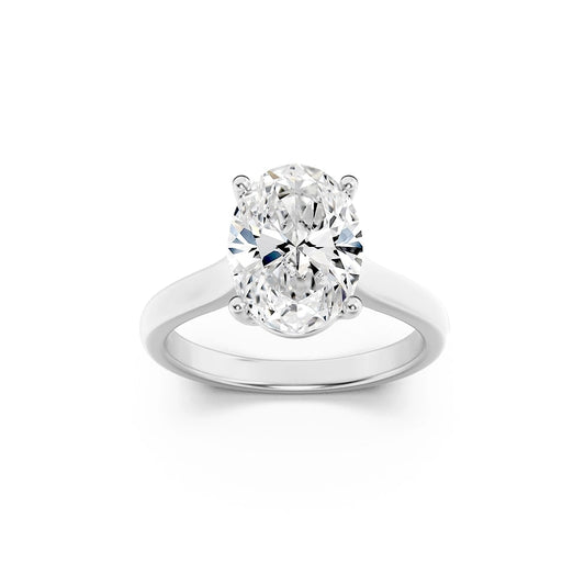 2Cttw Oval Shaped Lab Grown Diamond (F/VS) Plain Cathedral Trellis Shank Solitaire Engagement Ring in 14K Gold