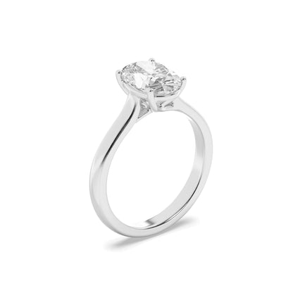 2Cttw Oval Shaped Lab Grown Diamond (F/VS) Plain Cathedral Trellis Shank Solitaire Engagement Ring in 14K Gold