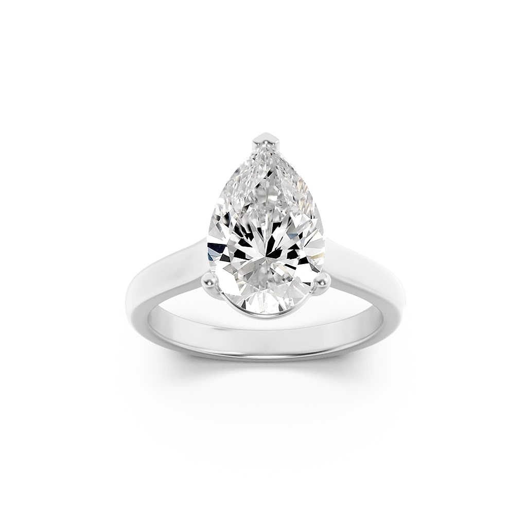 2Cttw Pear Shaped Lab Grown Diamond (F/VS) Plain Cathedral Trellis Shank Solitaire Engagement Ring in 14K Gold