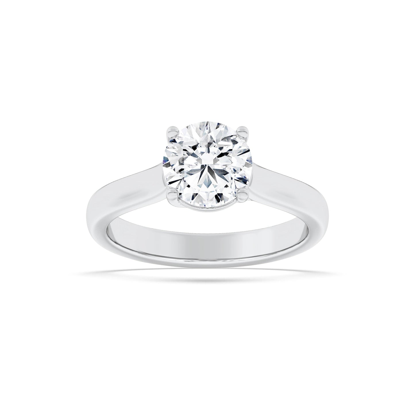 1.5Cttw Round Shaped Lab Grown Diamond (F/VS) Plain Cathedral Trellis Shank Solitaire Engagement Ring in 14K Gold