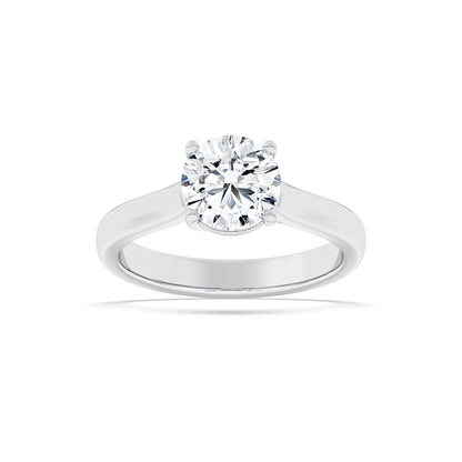 1.5Cttw Round Shaped Lab Grown Diamond (F/VS) Plain Cathedral Trellis Shank Solitaire Engagement Ring in 14K Gold