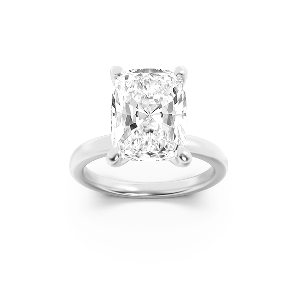 2Cttw Elongated Cushion Shaped Lab Grown Diamond (F/VS) Hidden Halo Plain Shank Engagement Ring in 14K Gold