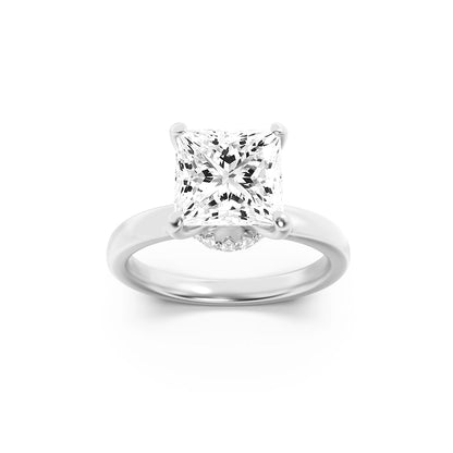 1Cttw Princess Shaped Lab Grown Diamond (F/VS) Hidden Halo Plain Shank Engagement Ring in 14K Gold