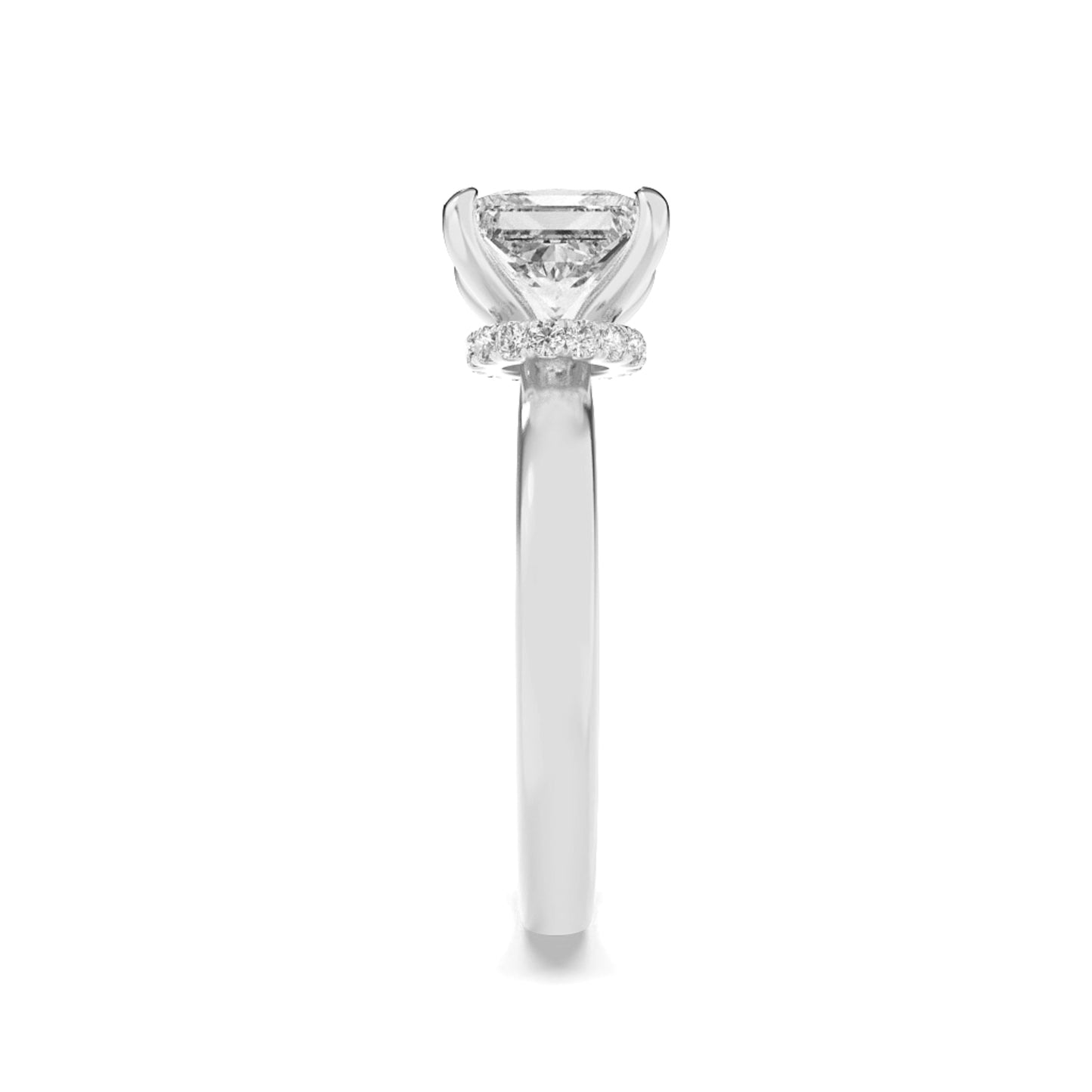 1Cttw Princess Shaped Lab Grown Diamond (F/VS) Hidden Halo Plain Shank Engagement Ring in 14K Gold