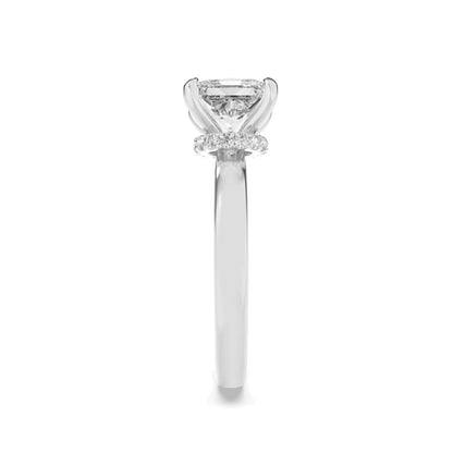 1Cttw Princess Shaped Lab Grown Diamond (F/VS) Hidden Halo Plain Shank Engagement Ring in 14K Gold