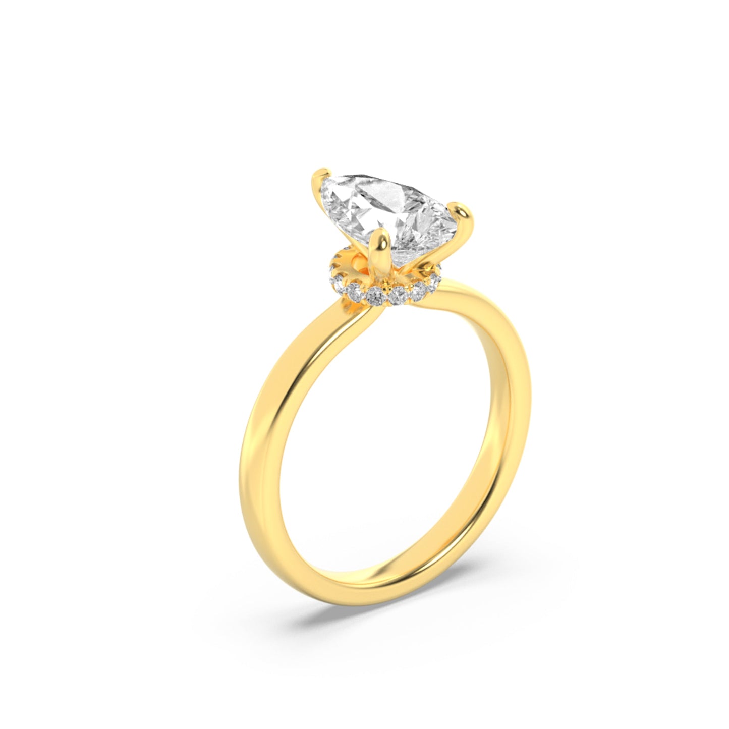 1Cttw Pear Shaped Lab Grown Diamond (F/VS) Hidden Halo Plain Shank Engagement Ring in 14K Gold