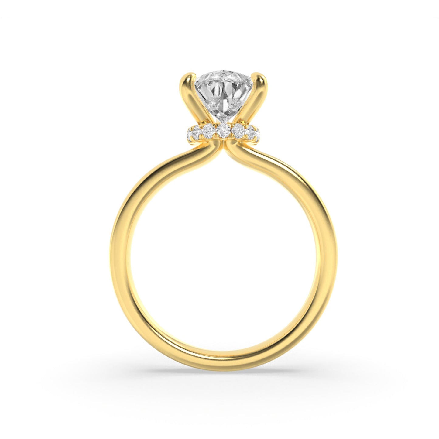1Cttw Pear Shaped Lab Grown Diamond (F/VS) Hidden Halo Plain Shank Engagement Ring in 14K Gold