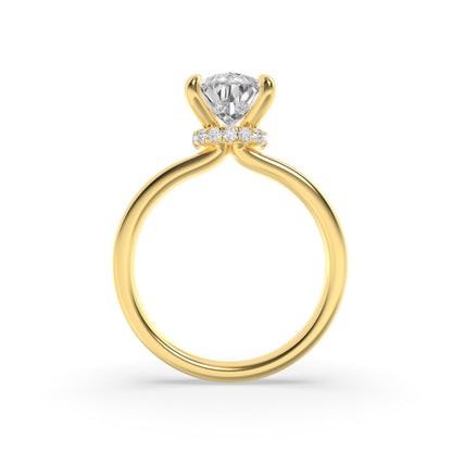 1Cttw Pear Shaped Lab Grown Diamond (F/VS) Hidden Halo Plain Shank Engagement Ring in 14K Gold