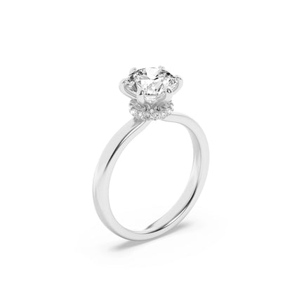1Cttw Round Shaped Lab Grown Diamond Hidden Halo Plain Shank Engagement Ring in 14K Gold