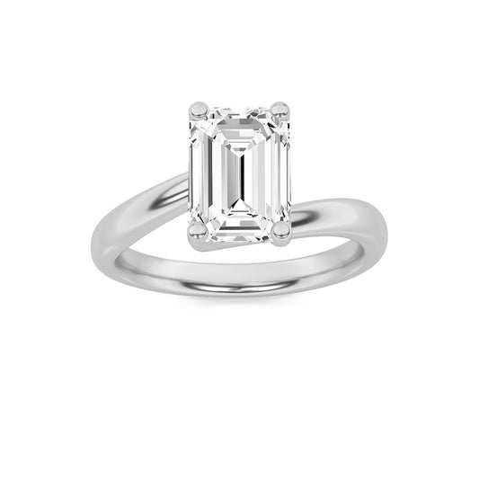 2Cttw Emerald Shaped Lab Grown Diamond (F/VS) Bypass Shank Engagement Ring in 14K Gold
