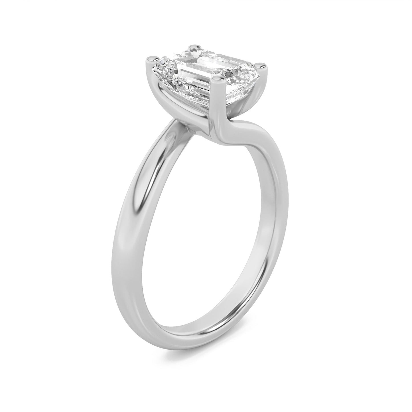 2Cttw Emerald Shaped Lab Grown Diamond (F/VS) Bypass Shank Engagement Ring in 14K Gold