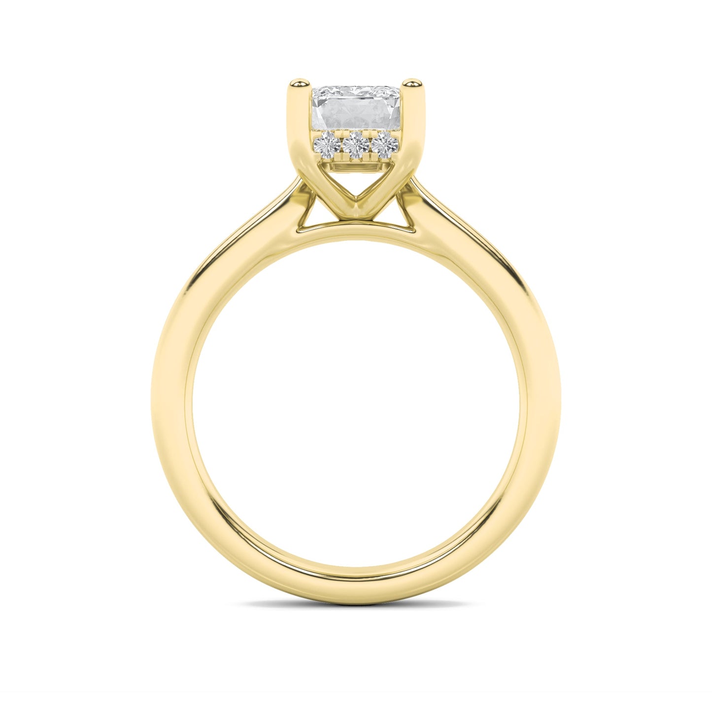 1Cttw Emerald Shaped Lab Grown Diamond (F/VS) Hidden Halo Cathedral Shank Engagement Ring in 14K Gold