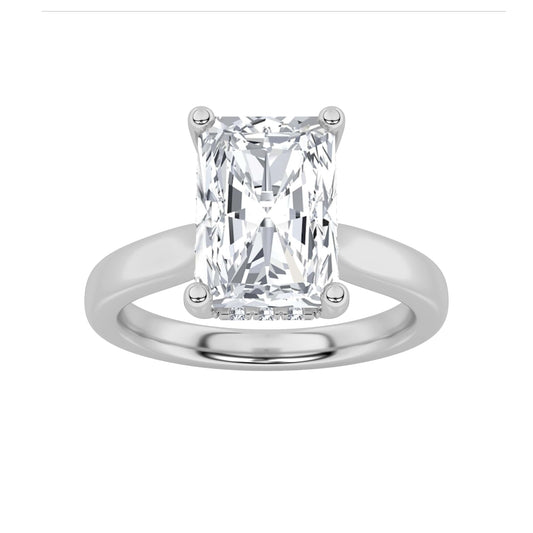 1Cttw Radiant Shaped Lab Grown Diamond Hidden Halo Cathedral Shank Engagement Ring in 14K Gold