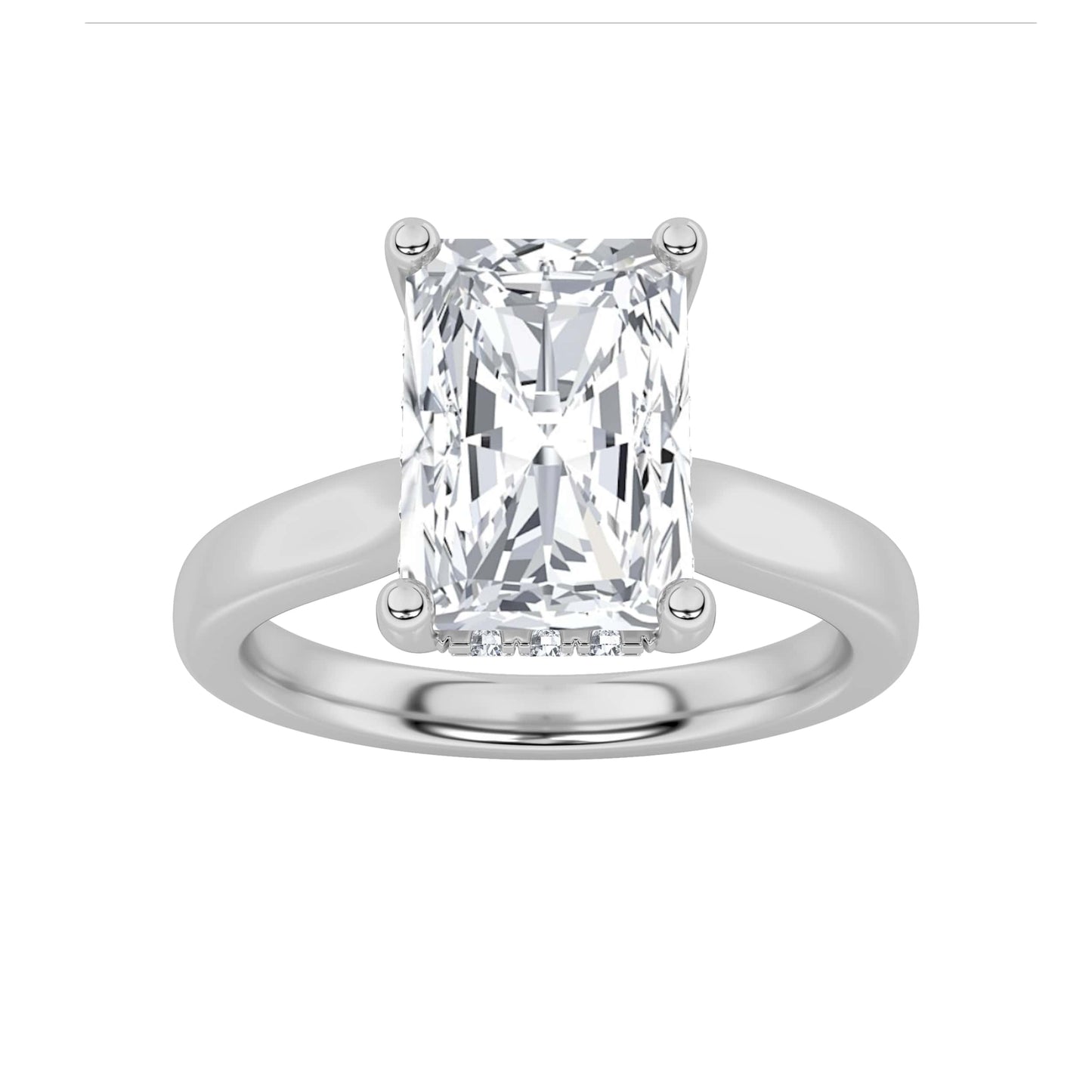 2Cttw Radiant Shaped Lab Grown Diamond (F/VS) Hidden Halo Cathedral Shank Engagement Ring in 14K Gold