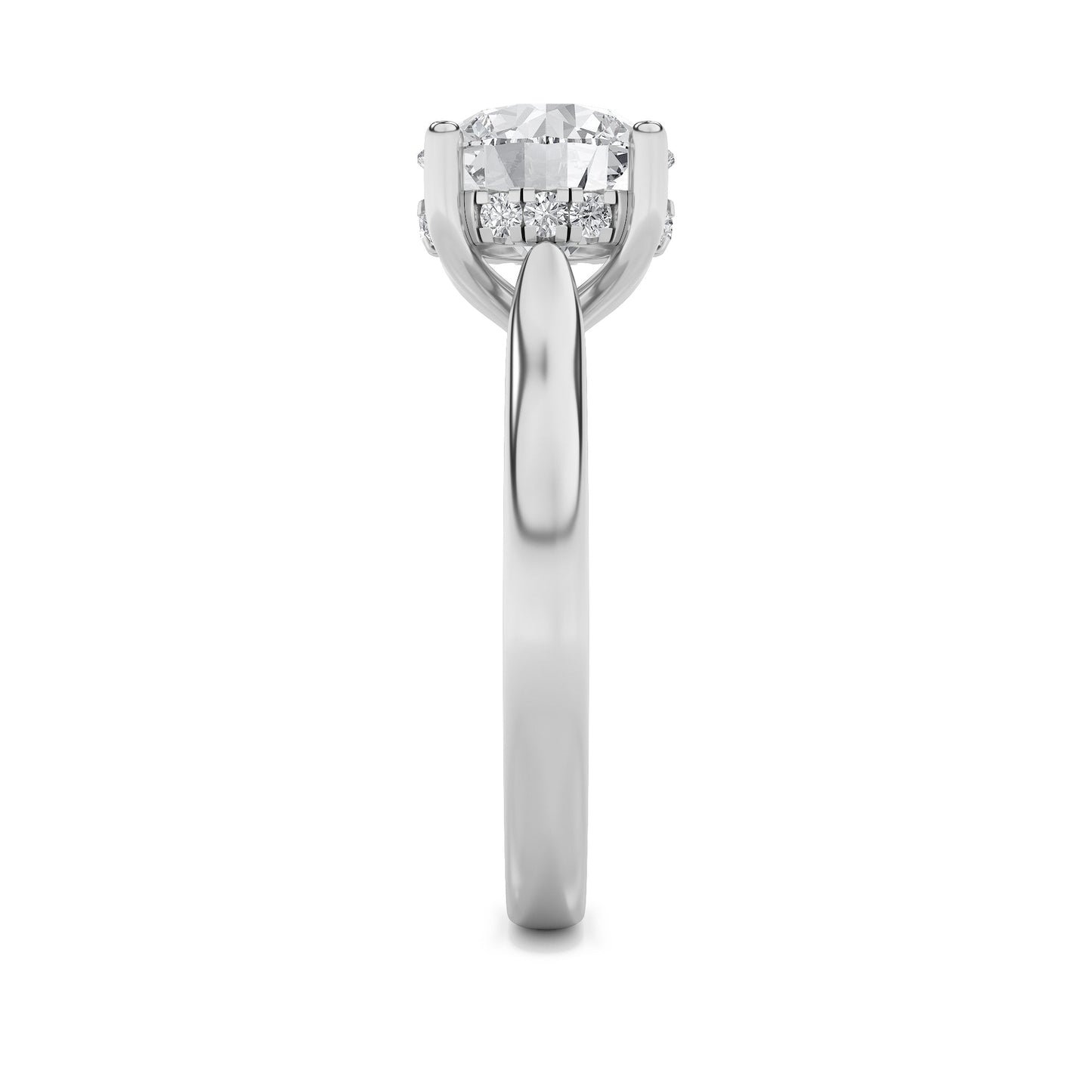 2Cttw Round Shaped Lab Grown Diamond (F/VS) HiddenHalo Cathedral Shank Engagement Ring in 14K Gold