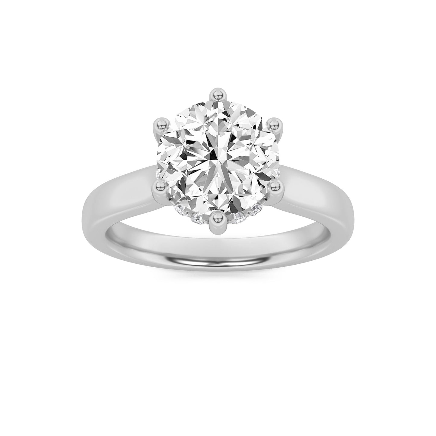 1Cttw Round Shaped Lab Grown Diamond (F/VS) Hidden Halo Cathedral Shank Engagement Ring in 14K Gold