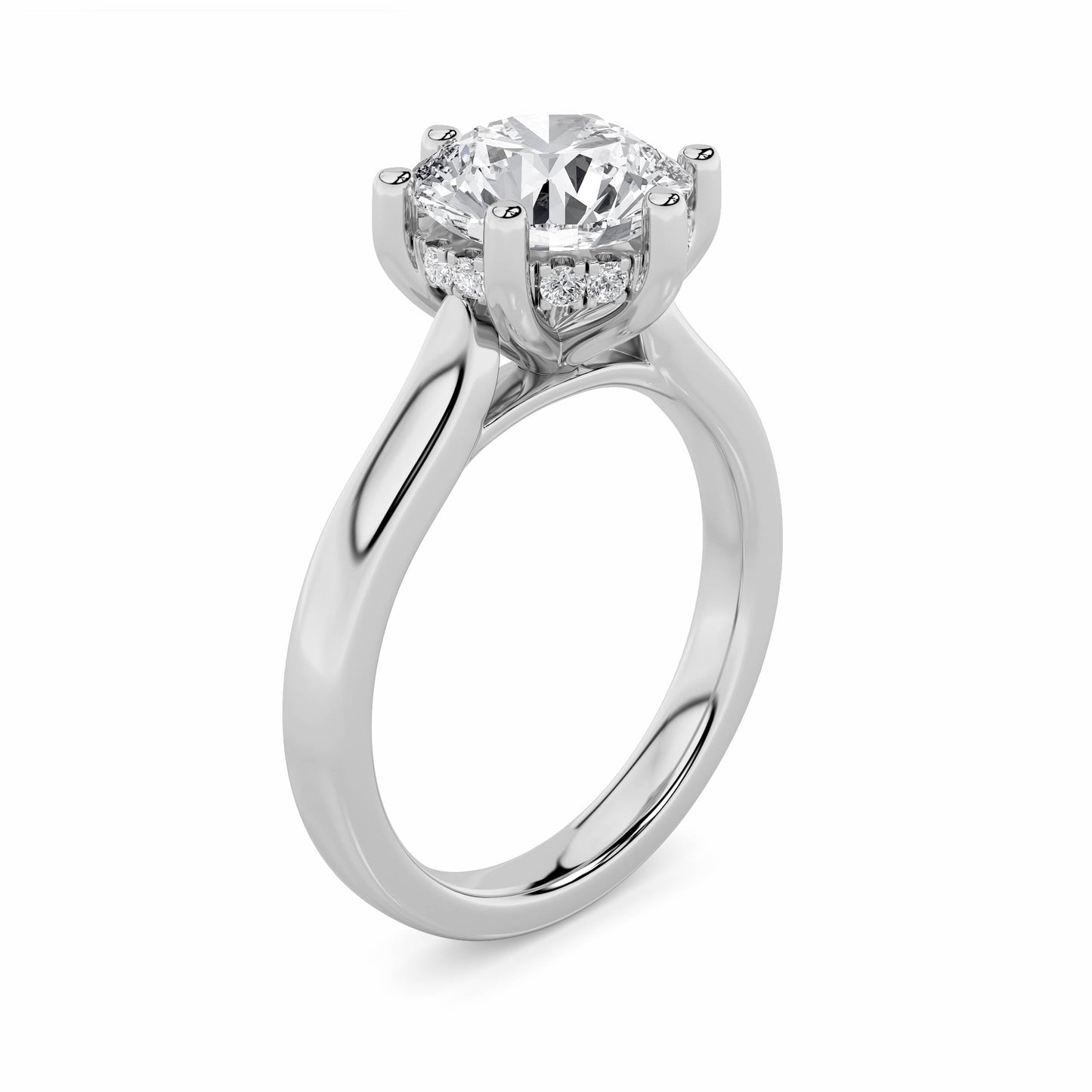 1Cttw Round Shaped Lab Grown Diamond (F/VS) Hidden Halo Cathedral Shank Engagement Ring in 14K Gold