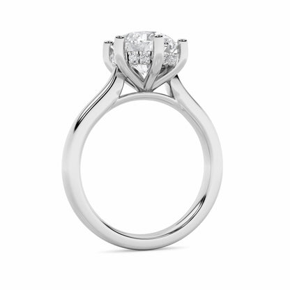 1Cttw Round Shaped Lab Grown Diamond (F/VS) Hidden Halo Cathedral Shank Engagement Ring in 14K Gold