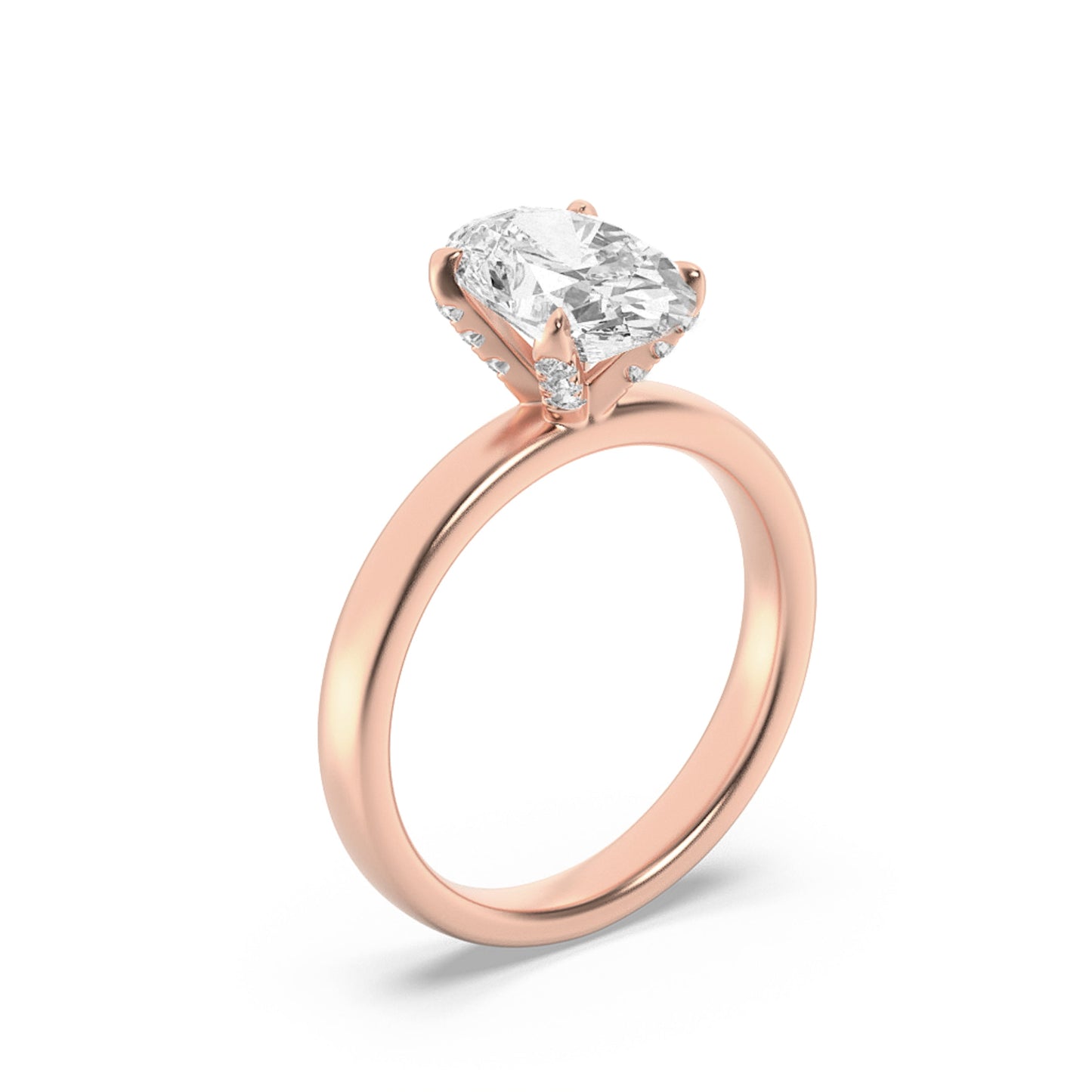 2Cttw Oval Shaped Lab Grown Diamond (F/VS) Hidden Halo Petite Shank Ring in 14K Gold