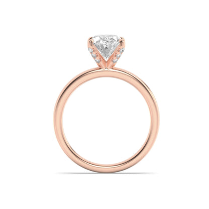 2Cttw Oval Shaped Lab Grown Diamond (F/VS) Hidden Halo Petite Shank Ring in 14K Gold
