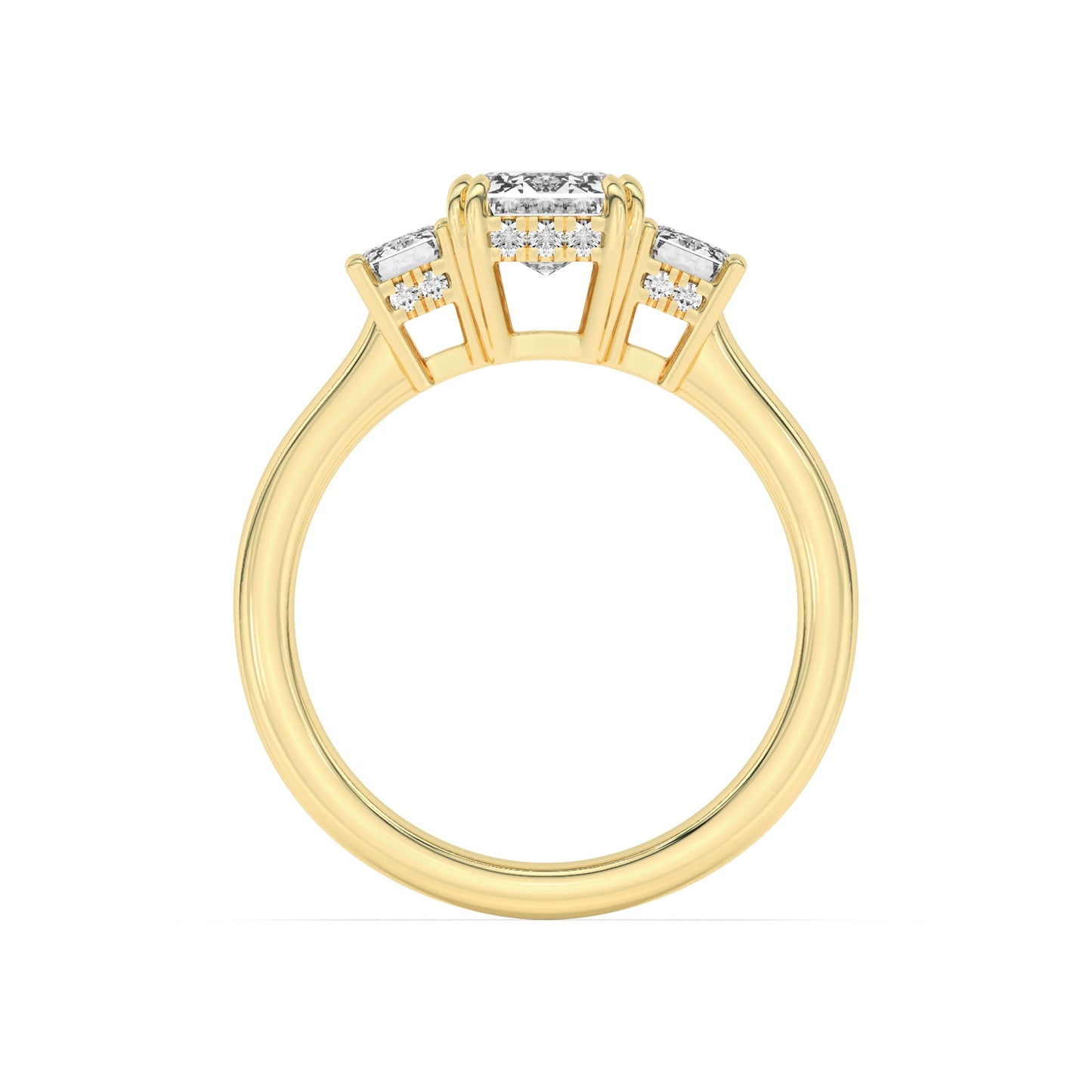 3Cttw Emerald Shaped Lab Grown Diamond (F/VS) Three Stone Accented Ring in 14K Gold
