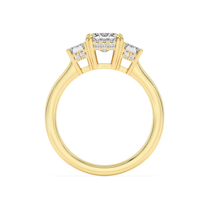 3Cttw Emerald Shaped Lab Grown Diamond (F/VS) Three Stone Accented Ring in 14K Gold