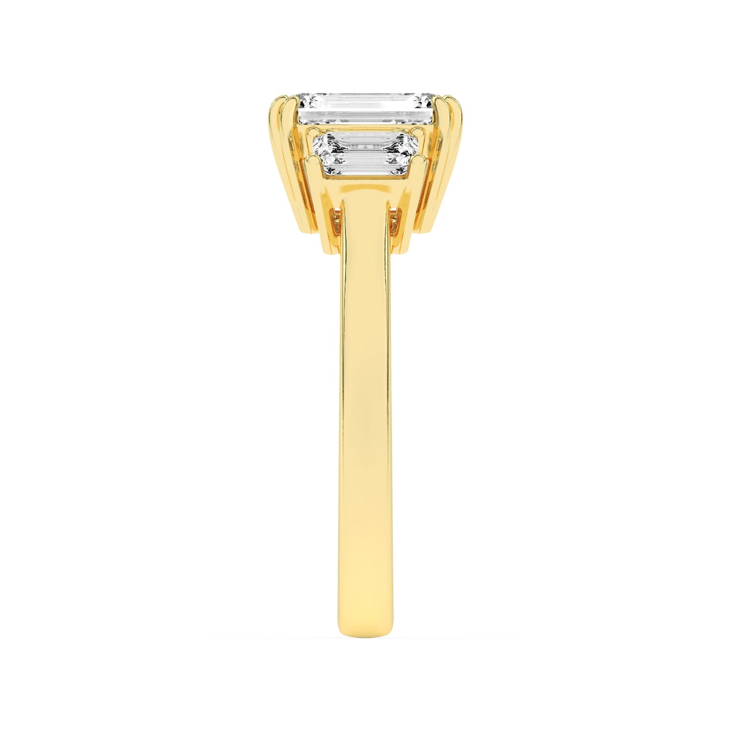 3Cttw Emerald Shaped Lab Grown Diamond (F/VS) Three Stone Accented Ring in 14K Gold