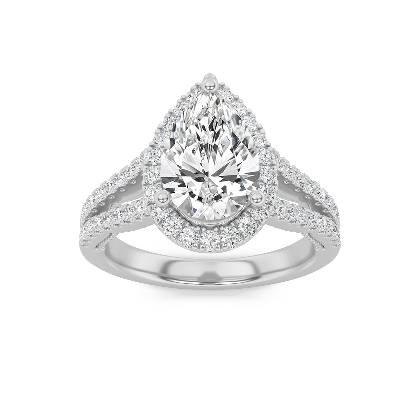 2Cttw Pear Shaped Lab Grown Diamond (F/VS) Split Shank Accented Ring in 14K Gold
