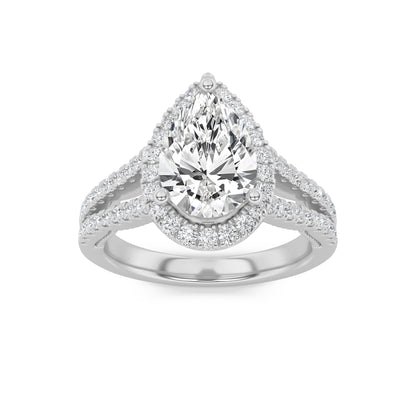 2Cttw Pear Shaped Lab Grown Diamond (F/VS) Split Shank Accented Ring in 14K Gold