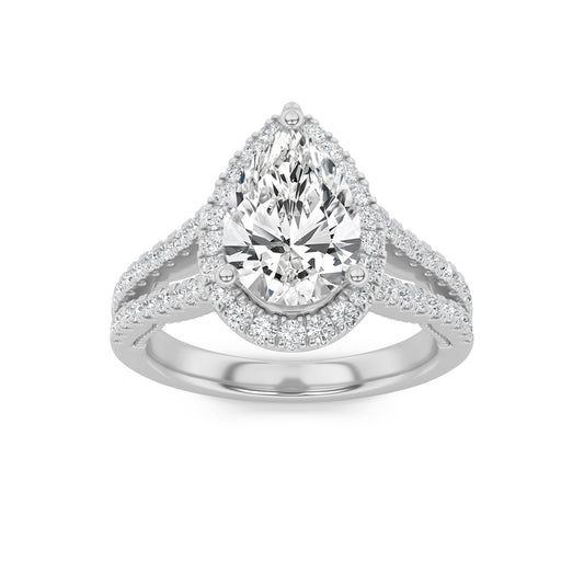2Cttw Pear Shaped Lab Grown Diamond (F/VS) Split Shank Accented Ring in 14K Gold