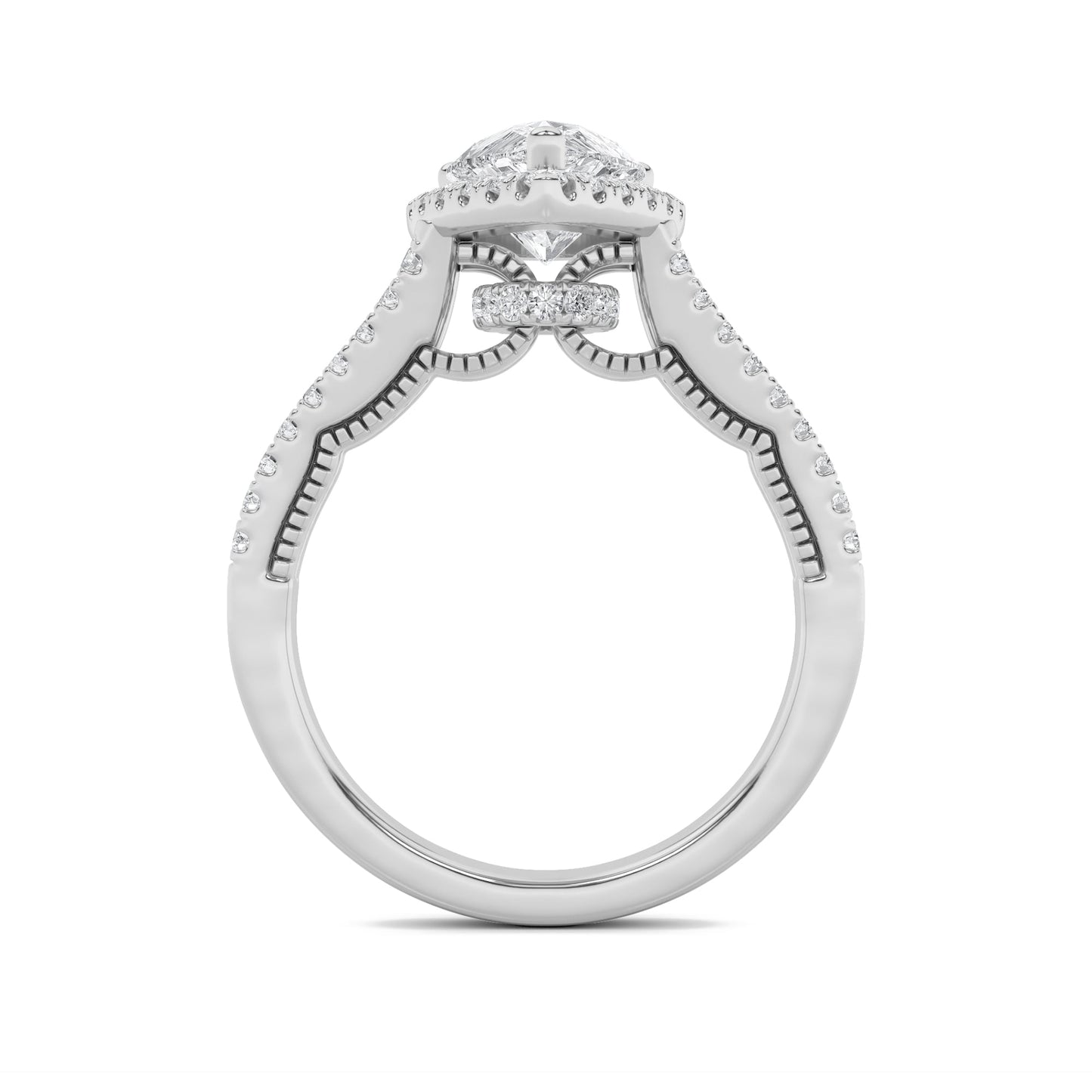 2Cttw Pear Shaped Lab Grown Diamond (F/VS) Split Shank Accented Ring in 14K Gold