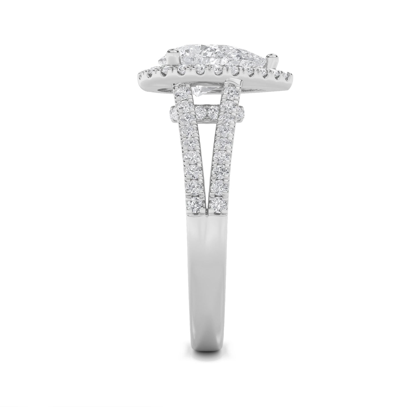2Cttw Pear Shaped Lab Grown Diamond (F/VS) Split Shank Accented Ring in 14K Gold