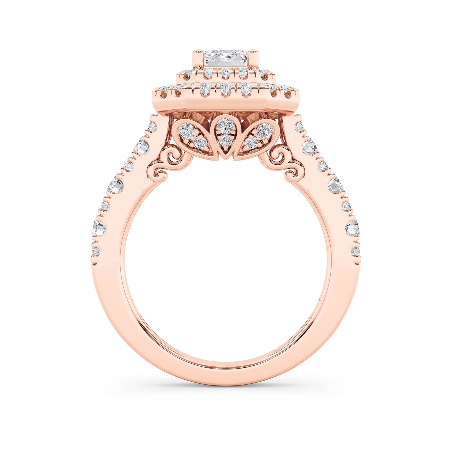 2Cttw Emerald Shaped Lab Grown Diamond (F/VS) Double Halo Engagement Ring in 14K Gold