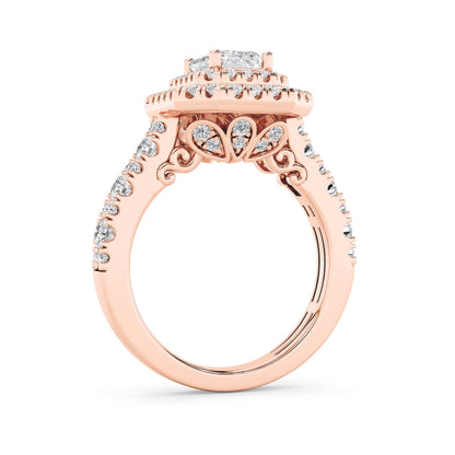 2Cttw Emerald Shaped Lab Grown Diamond (F/VS) Double Halo Engagement Ring in 14K Gold