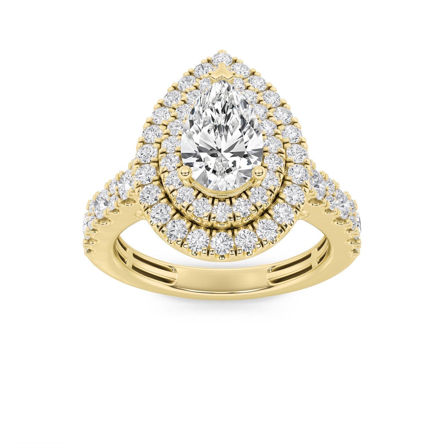 2Cttw Pear Shaped Lab Grown Diamond (F/VS) DoubleHalo Engagement Ring in 14K Gold