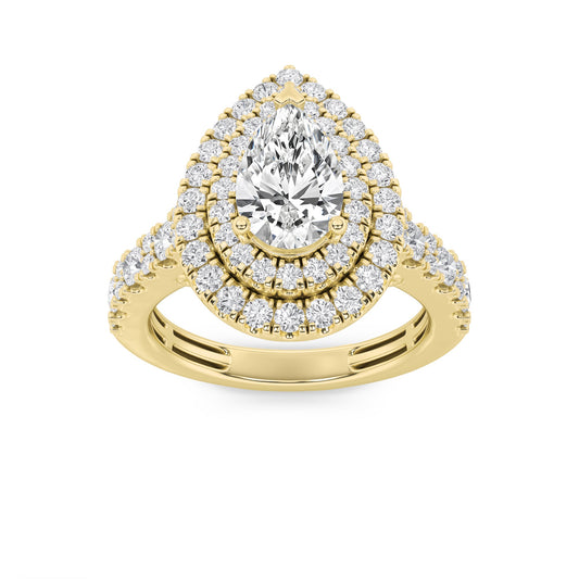 2Cttw Pear Shaped Lab Grown Diamond (F/VS) DoubleHalo Engagement Ring in 14K Gold