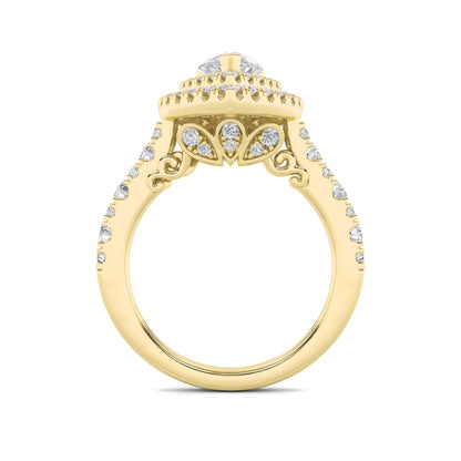 2Cttw Pear Shaped Lab Grown Diamond (F/VS) DoubleHalo Engagement Ring in 14K Gold